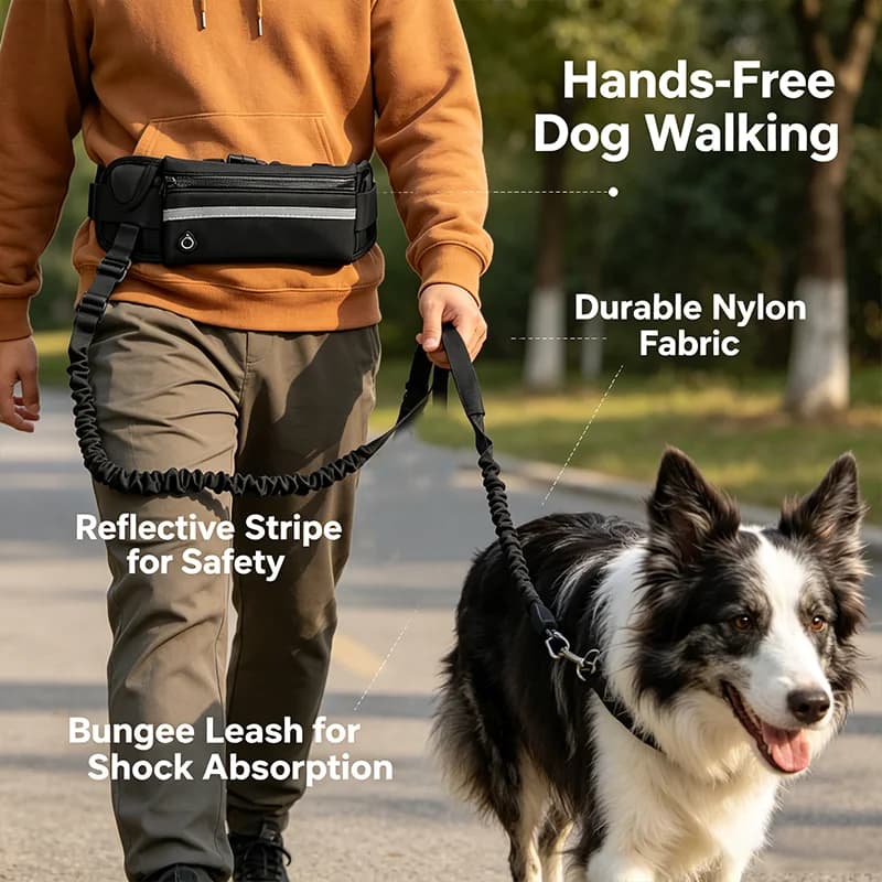 1PC Hands Free Dog Leash Reflective Elastic Retractable with Waist Bag Adjustable Traction Rope for Dog Running Walking Training