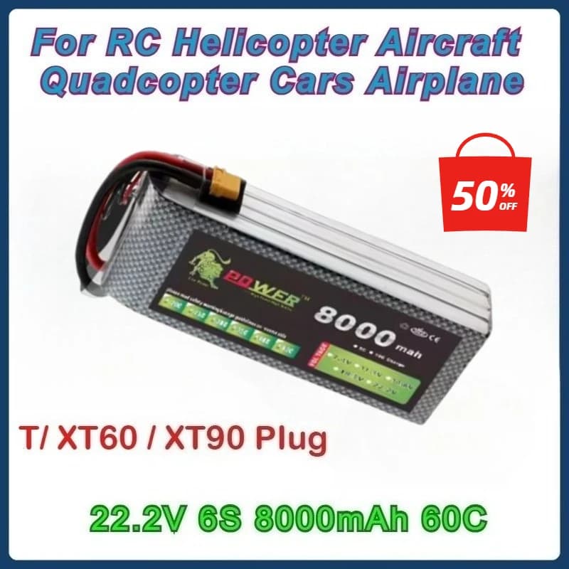 Batteria Lipo 8000mAh 6S 60C 22.2V per RC Elicottero Aereo Quadcopter Auto Aereo 22.2V Batteria con spina T XT60 XT90
