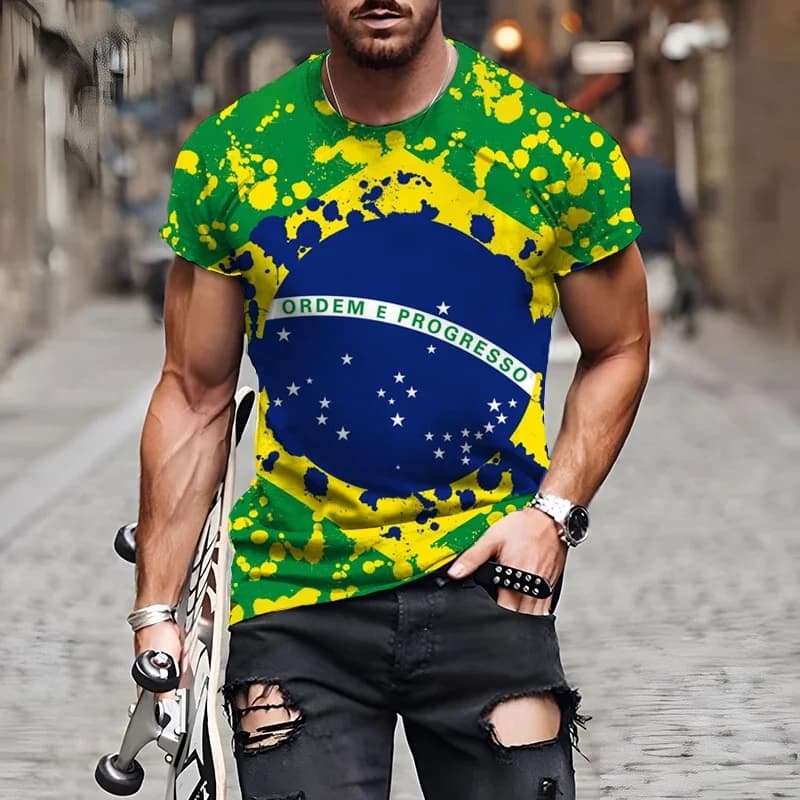 Maglietta Sportiva con Stampa 3D della Bandiera Brasiliana, Asciugatura Rapida e Traspirante, per Uomo e Donna, Jersey da Calcio per Squadre e Club, Manica Corta