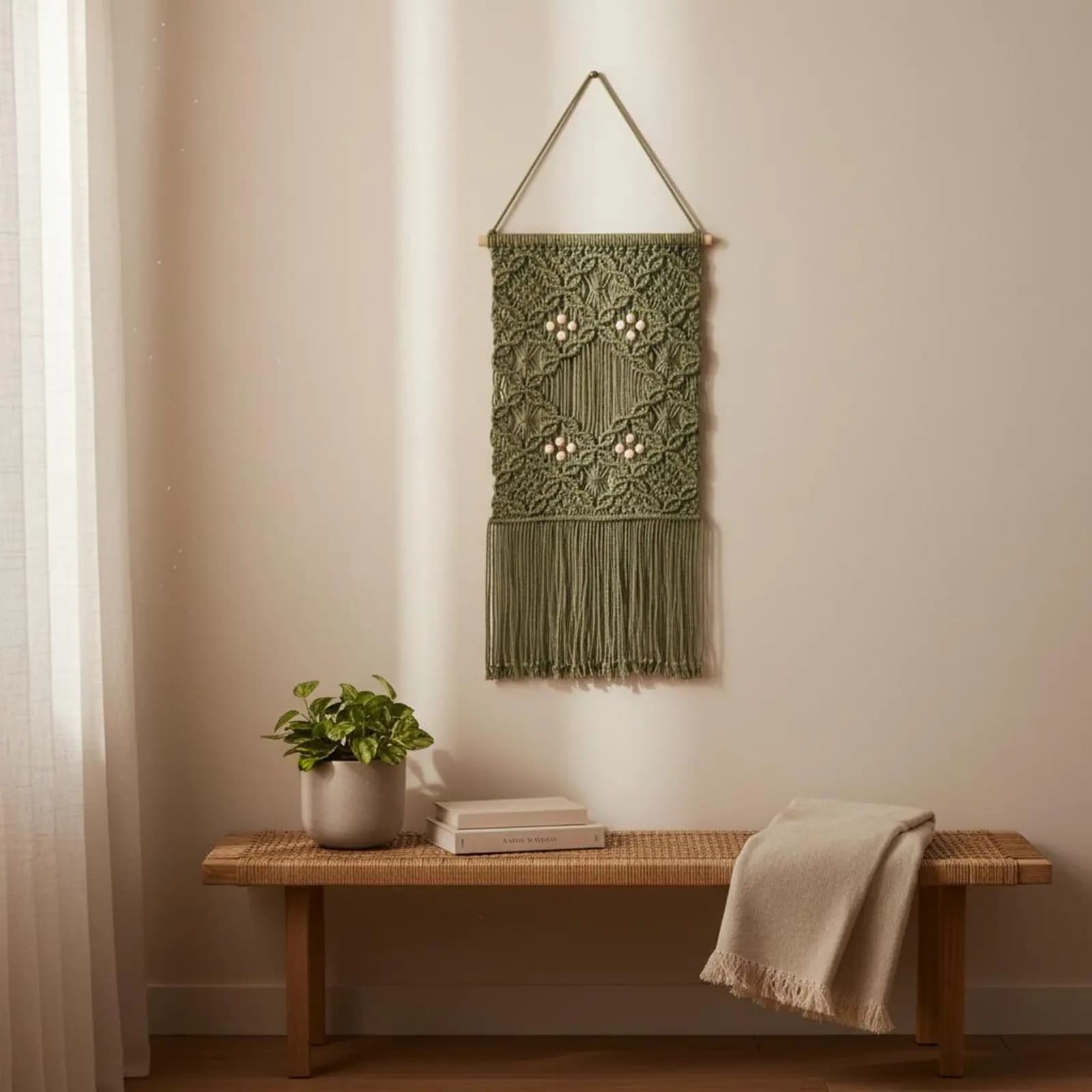 Macrame Wall Hanging Handmade Woven Tapestry Boho Wall Decor Tassel Trim Boho Macrame Tapestry Bohemian Design for Living Room