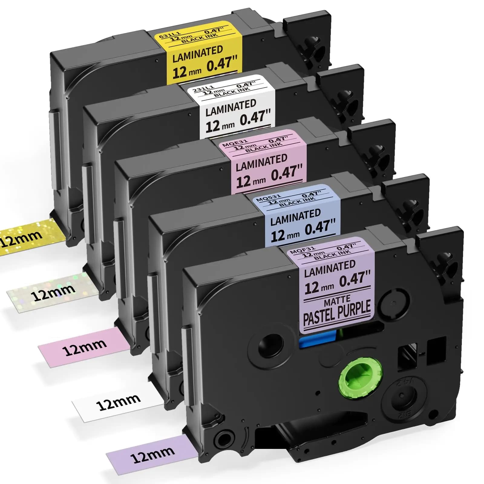 Confezione da 5 nastri di ricambio per stampante di etichette Brother Ptouch TZe 12mm 0,47, da utilizzare con PT-1000 PT-H200 PT-H100R H110 D210 D400