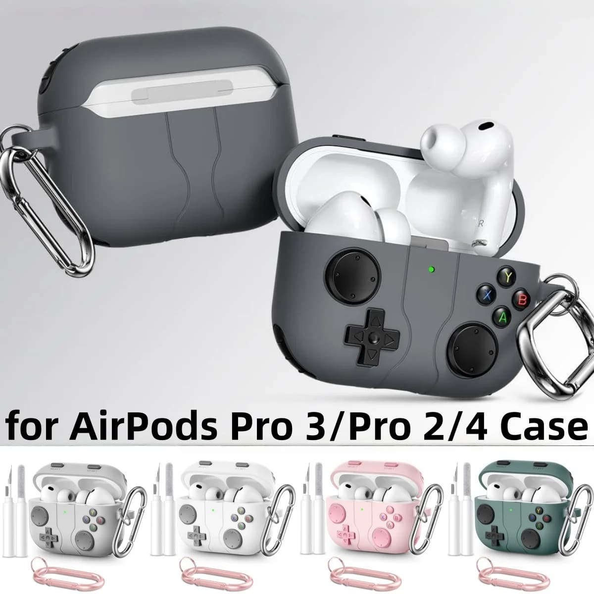Game Console Design for AirPods Pro 3//Pro 2/Pro/4 Silicone Case with Cleaning Kit&Keychain For AirPods Pro 3/For AirPods 4 Case