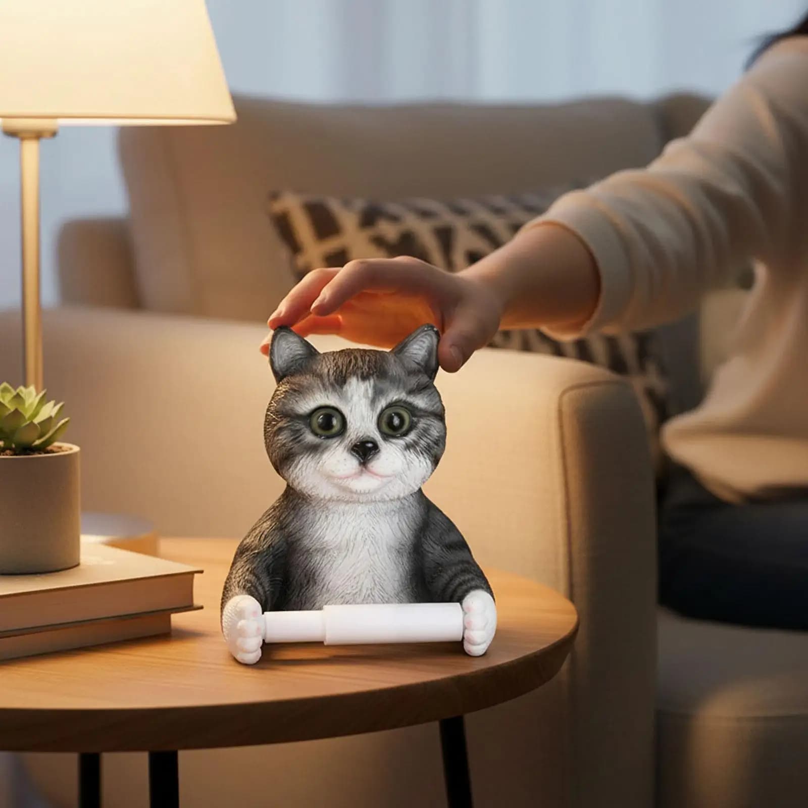 Portarotolo a Forma di Gatto da Parete in Resina, Dispenser per Carta Igienica per Arredo Bagno