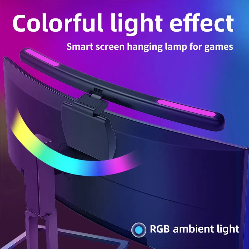 Lampada USB a intensità regolabile per monitor curvo, barra luminosa RGB per schermo, luce d'atmosfera da scrivania, barra luminosa dritta