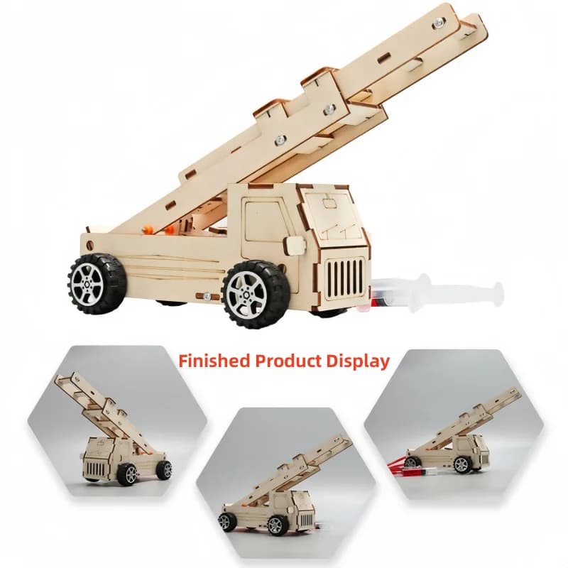 Kit modello camion dei pompieri con scala in legno fai-da-te per bambini - Giocattolo educativo per scienza fisica STEM Learning Strumento sperimentale Regalo per bambini