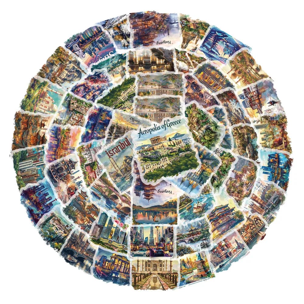 50 pezzi di adesivi per Scene di viaggio disegnati a mano creativi, piccoli freschi, bagagli per Computer, decorazione del registro portatile, adesivo transfrontaliero