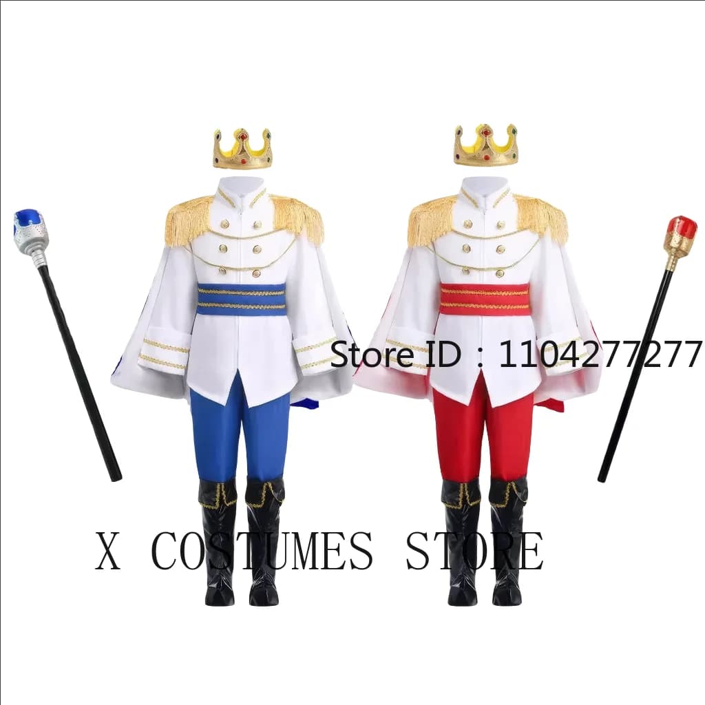 Boy's King Prince Cosplay Costume Prince Crown Scepter Cloak Royalty Suit Halloween Birthday Carnival Costumes Fancy Dress Up