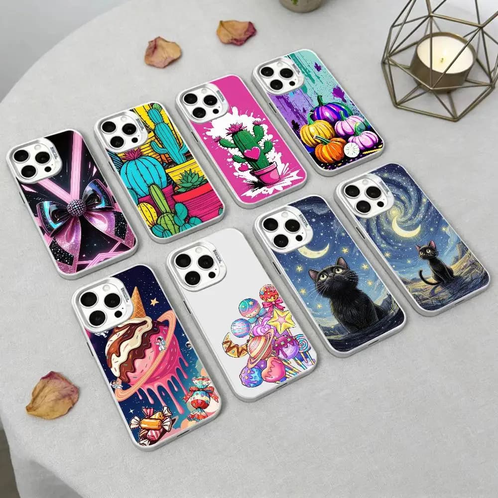 Cover per iPhone Y2K Black Cat Art, nera opaca antiurto per iPhone 17, 16, 15, 14, 13, 12, Pro MAX