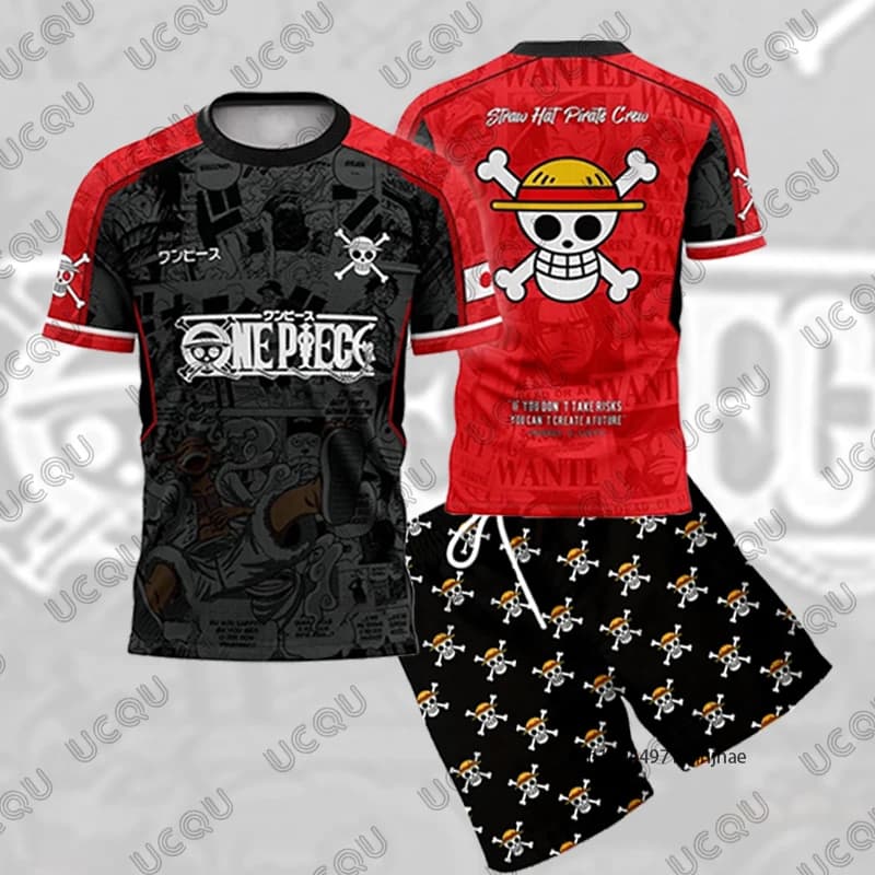 Complete Sports Summer Man 2026 One Piece Luffy Gear 5 3D Printing T-Shirt + Shorts Set Casual Oversize 2 Pieces