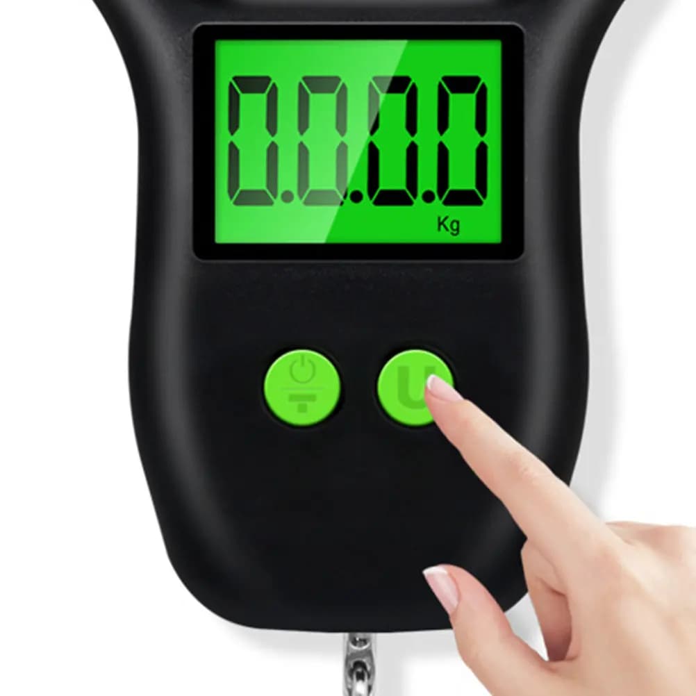 Bilancia Digitale Portatile con Gancio, Leggera e Compatta, Display LCD, Stabile e Resistente, per Bagagli, Viaggi, Pesca e Campeggio