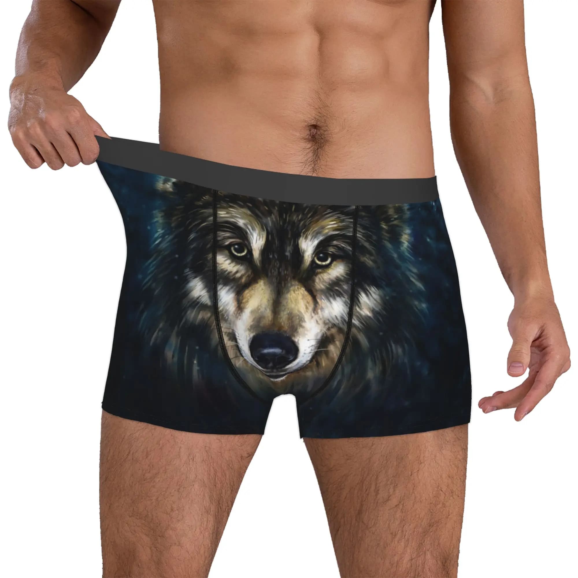 Animal Wolf Underwear Men Printed Boxer Shorts Panties Briefs Breathable Underpants