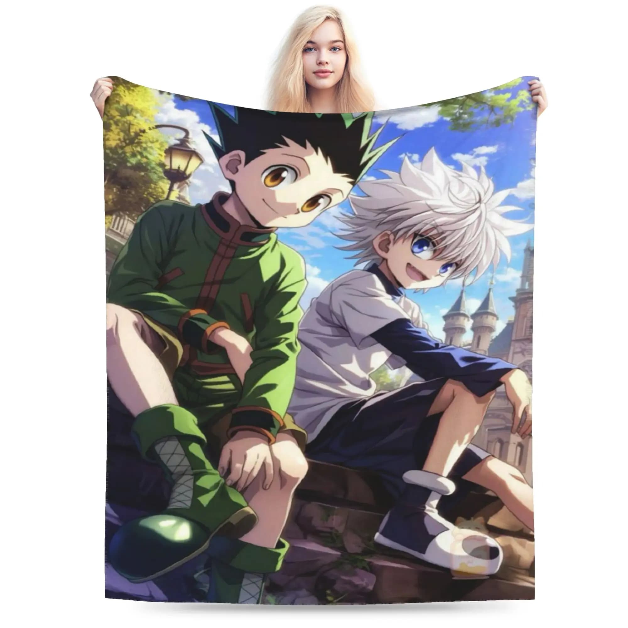 HXH Gon and Killua hunter Blankets Lightweight Thin Velvet Cute Present Throw Blankets Bedspreads