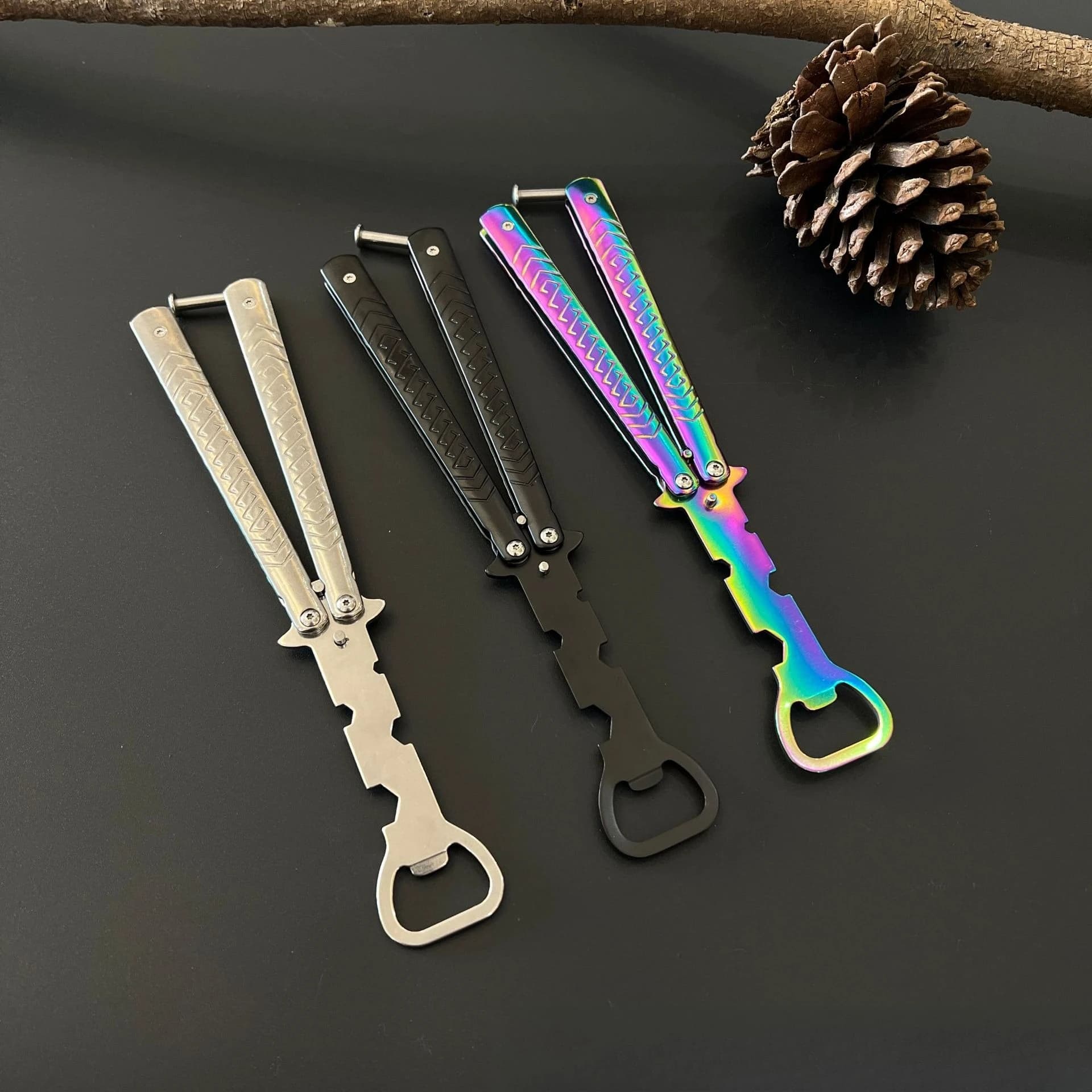 Coltello da pratica con motivo a farfalla, apribottiglie, coltello da allenamento non tagliato, strumento pratico apribottiglie pieghevole multifunzionale