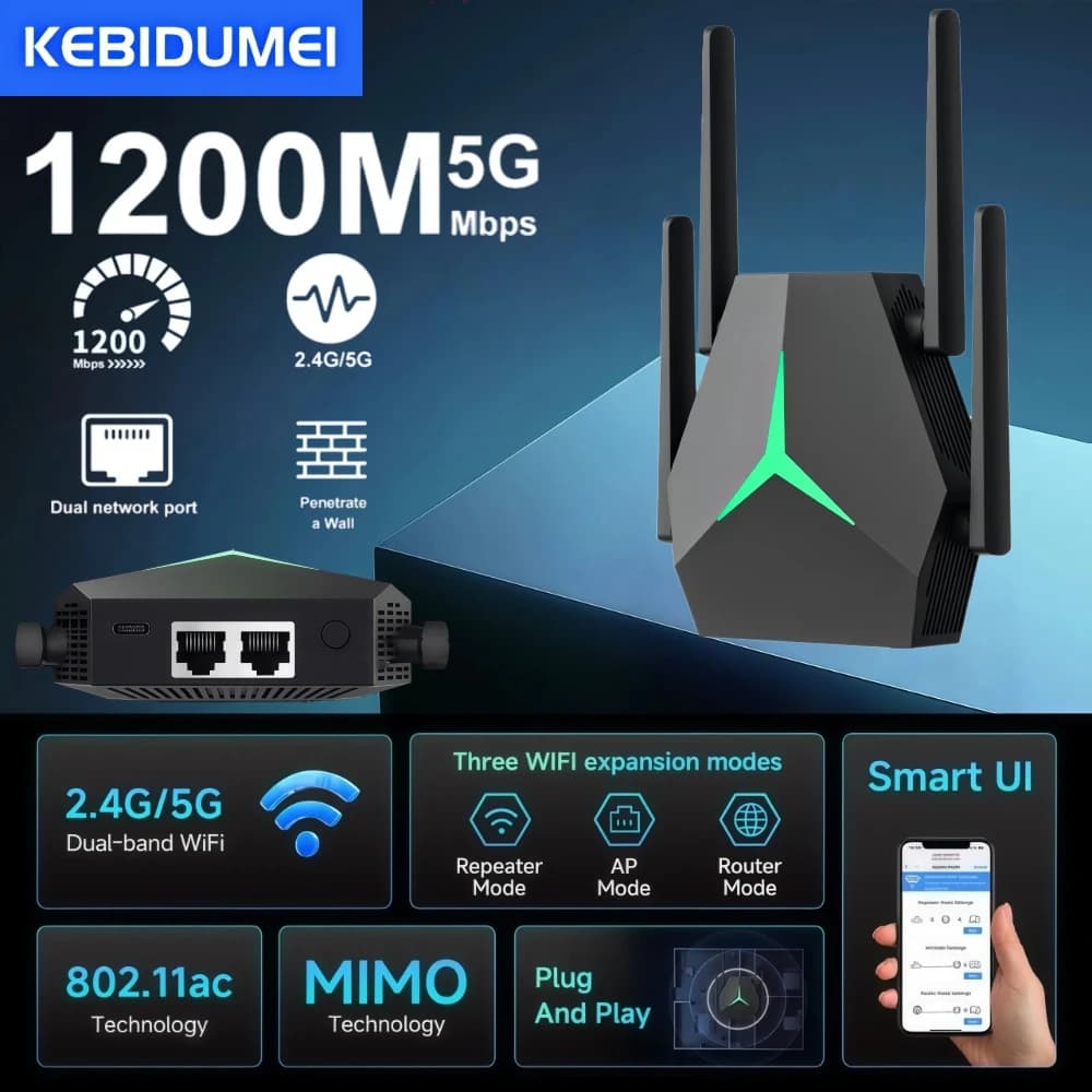 Ripetitore WiFi wireless 1200Mbps Estensore WIFI Booster Alimentatore USB Amplificatore di rete Segnale a lungo raggio per piccoli uffici domestici
