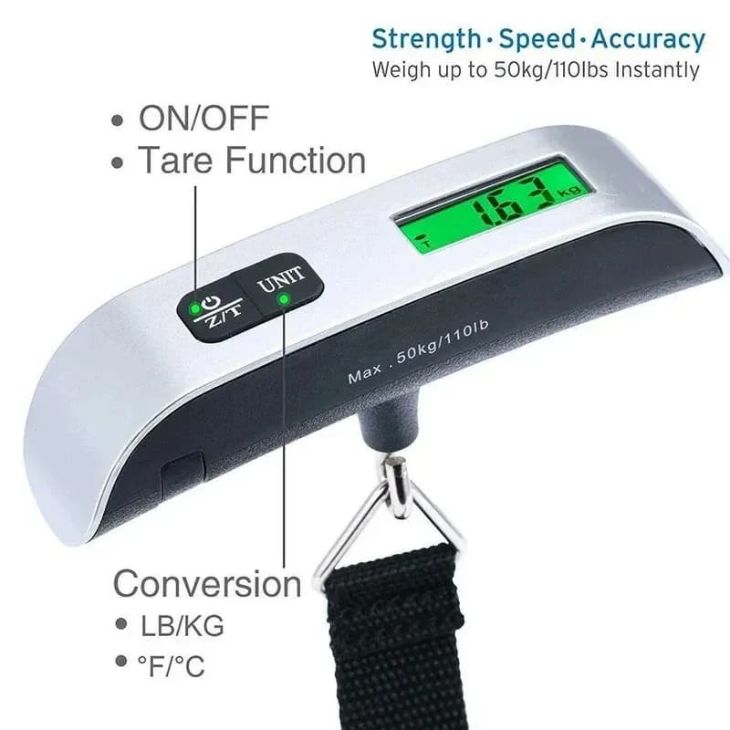 Bilancia Digitale Portatile per Valigie da Viaggio, 110lb/50kg, Bilancia per Bagagli