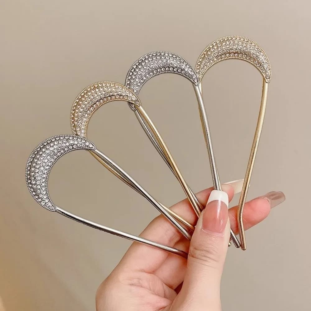 1/2 pcs U Shaped Crystal Glass Hair Clips For Women Elegant Metal Forks With Vintage Style Rhinestones Tools For Gift Style