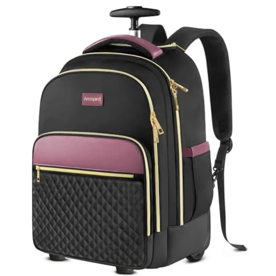 Zaino con ruote per donna, zaino per laptop da 17 pollici con ruote per adulti, grande bagaglio a mano con ruote resistente all'acqua