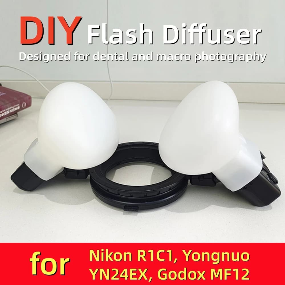 2pcs DIY Silicone Softbox Dental Macro Flash Diffuser Natural Light for Nikon R1C1 Yongnuo YN24EX Godox MF12 Camera Accessories
