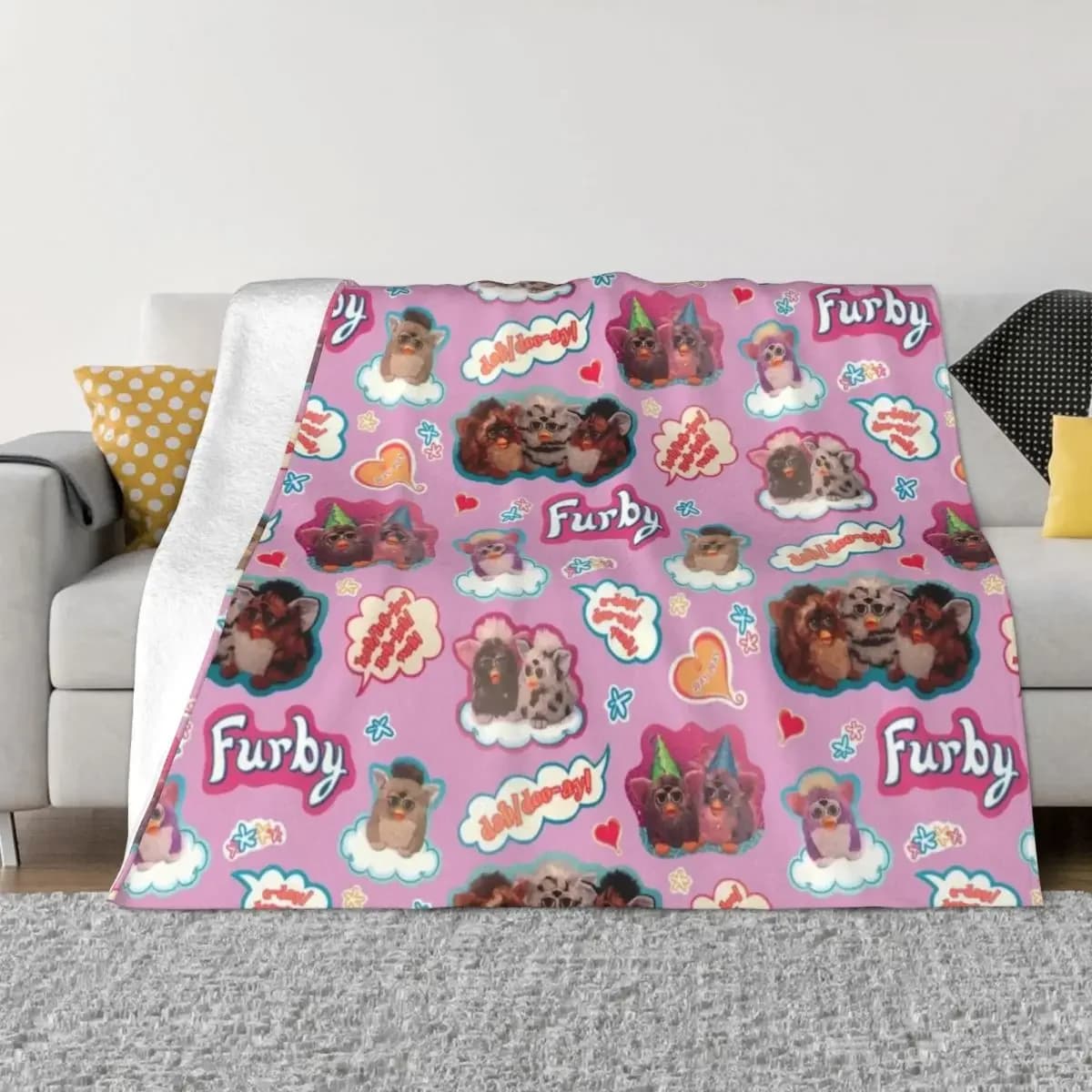 Autentico Vintage Y2K Furby Pack / Pattern Throw coperta Plaid coperta turistica coperte e Plaid Fashion Sofa coperte