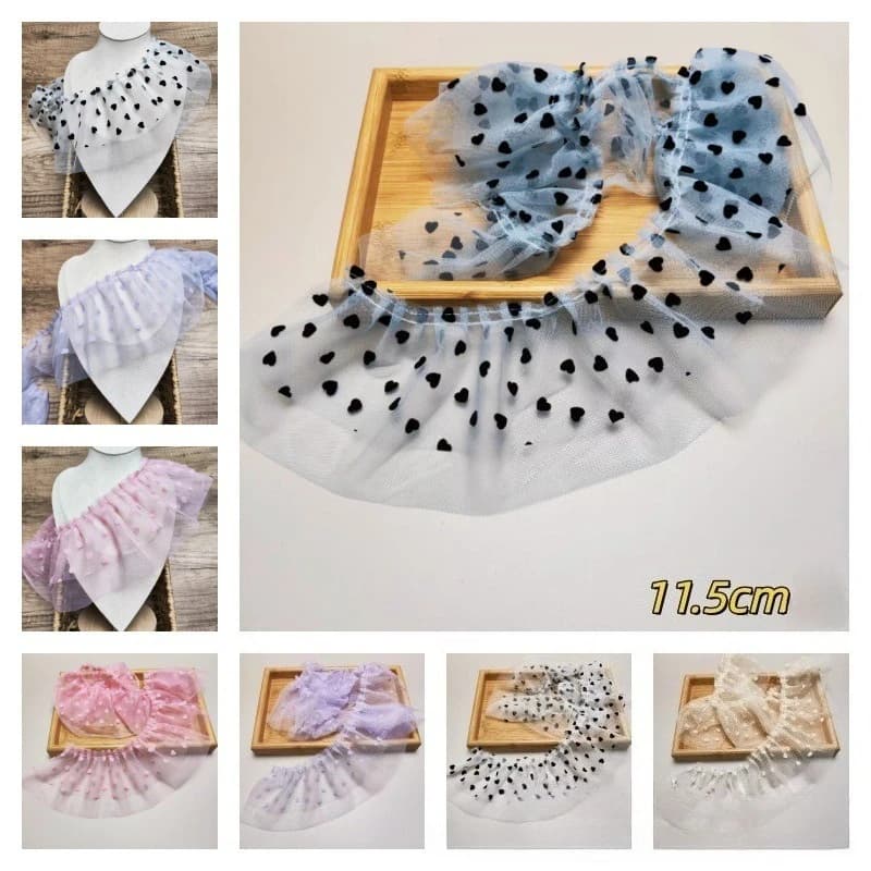 5Yards11.5cm European dream double-layer mesh lace polka dot love lace baby dress skirt curtain pendulum accessories A030