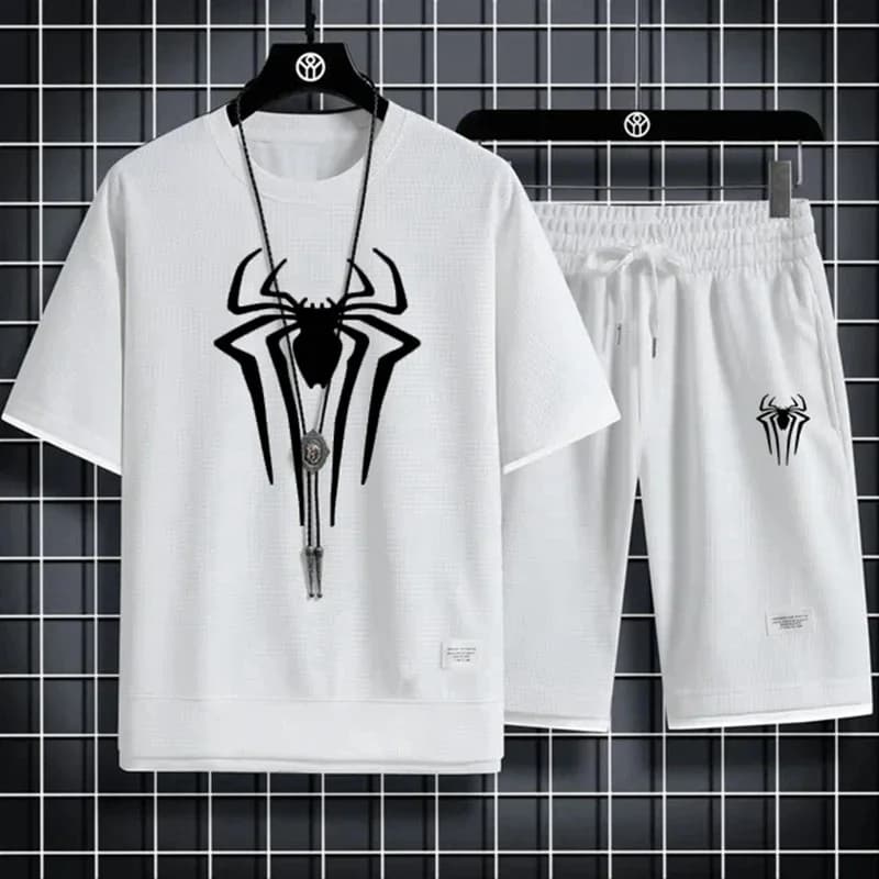 T-shirt da uomo con stampa ragno, set casual due pezzi con pantaloncini, abbigliamento sportivo moderno e comodo, taglie M-3XL, estate