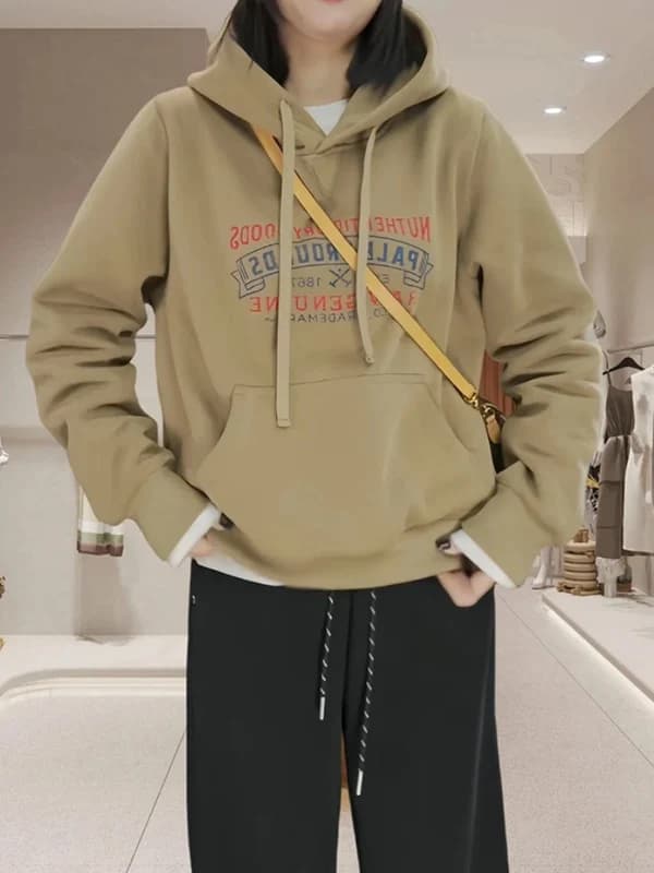 plus Size Fleece Lined Thickened Hoodie Women's Spring New Loose Versatile Slimming Top Korean Style Long Sleeve Sweatshirt