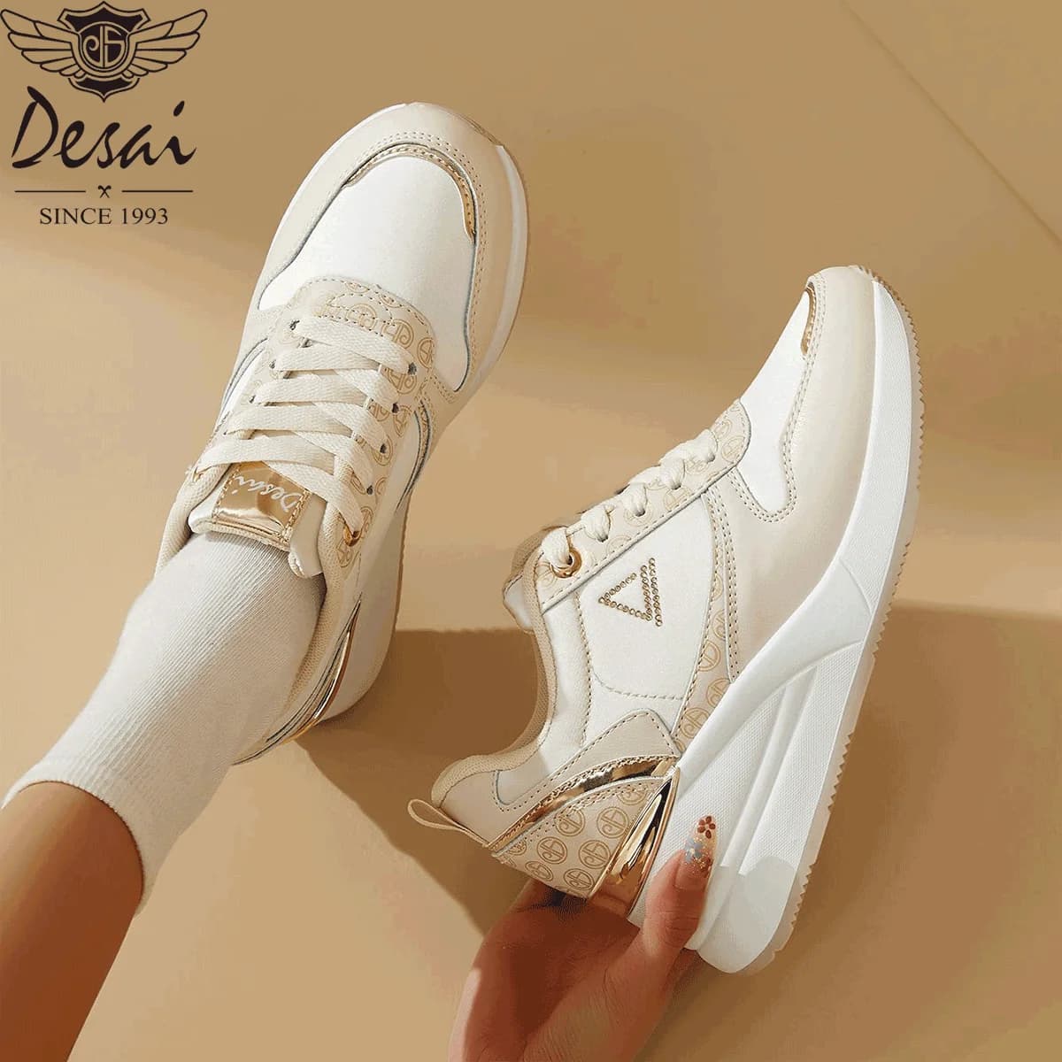 Desai Women's 2026 Autumn Vulcanized Running Shoes Print Rhinestone Gold Trim Sneakers School Supplies Outdoor Daily Walking