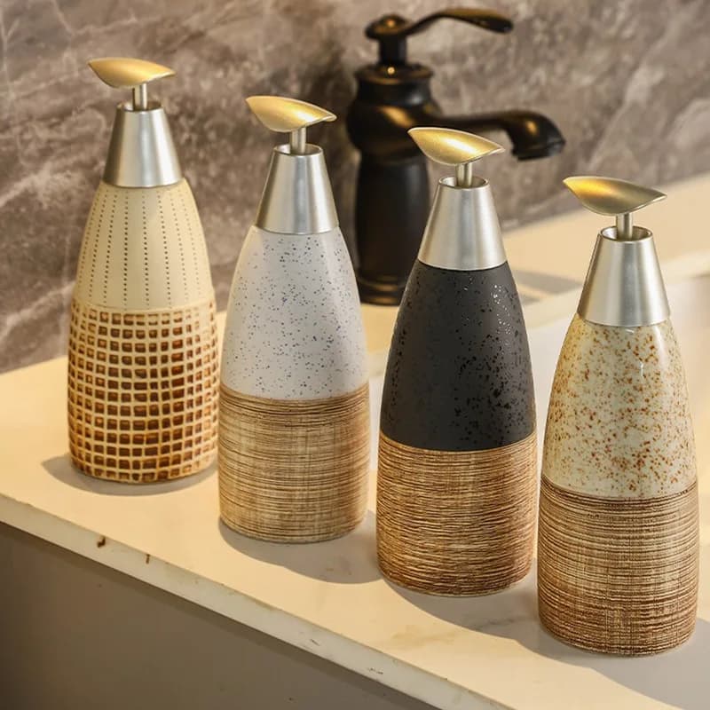 400ml Vintage Ceramic bagno Dispenser di sapone bottiglia Shampoo doccia Gel bottiglia tipo pressa bottiglie di lozione vuote riutilizzabili