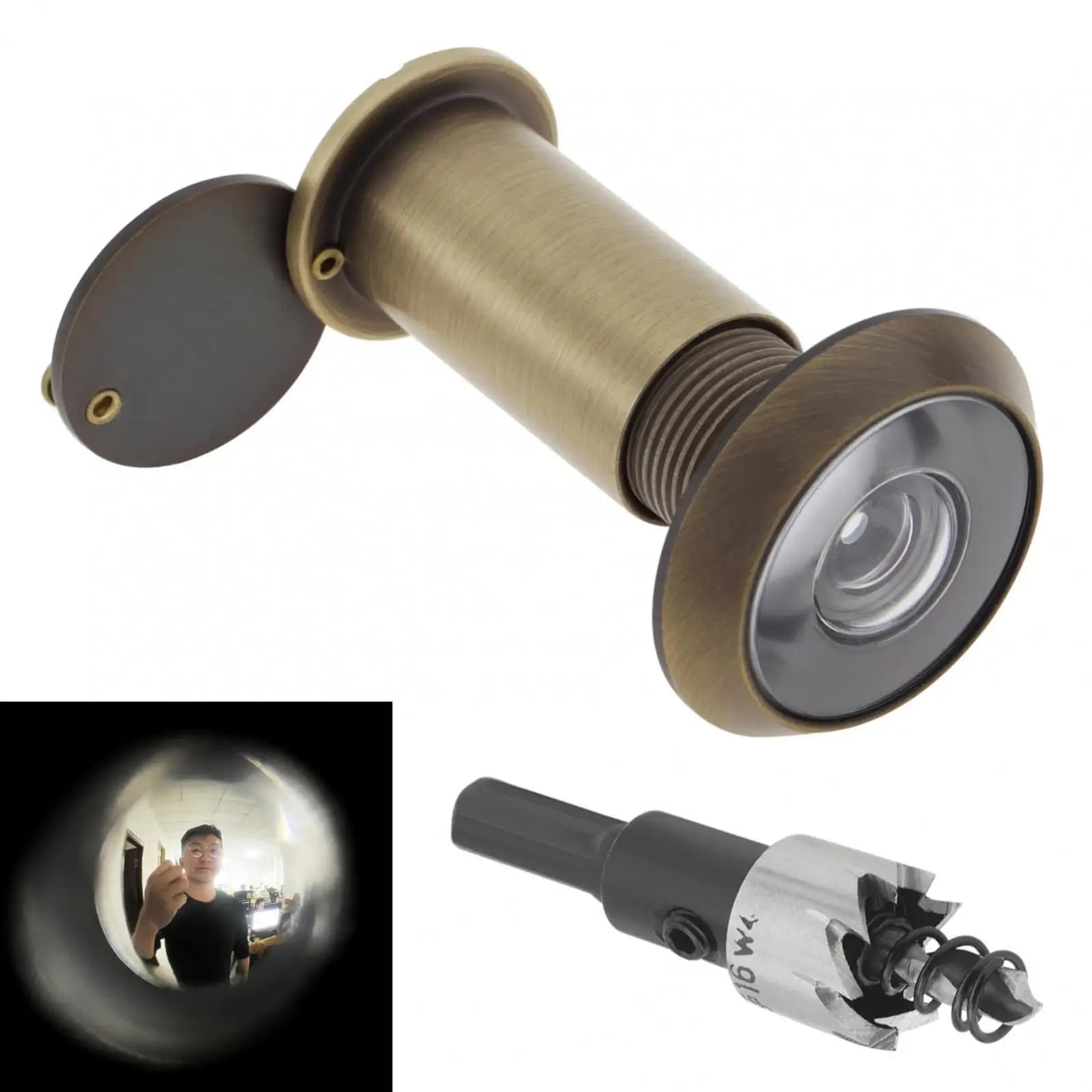 16mm Spioncino per porta da 200 gradi Spioncino HD Lente in vetro ottico Sicurezza Peek Peep Fori per porta Spessore 1,57-2,56 pollici