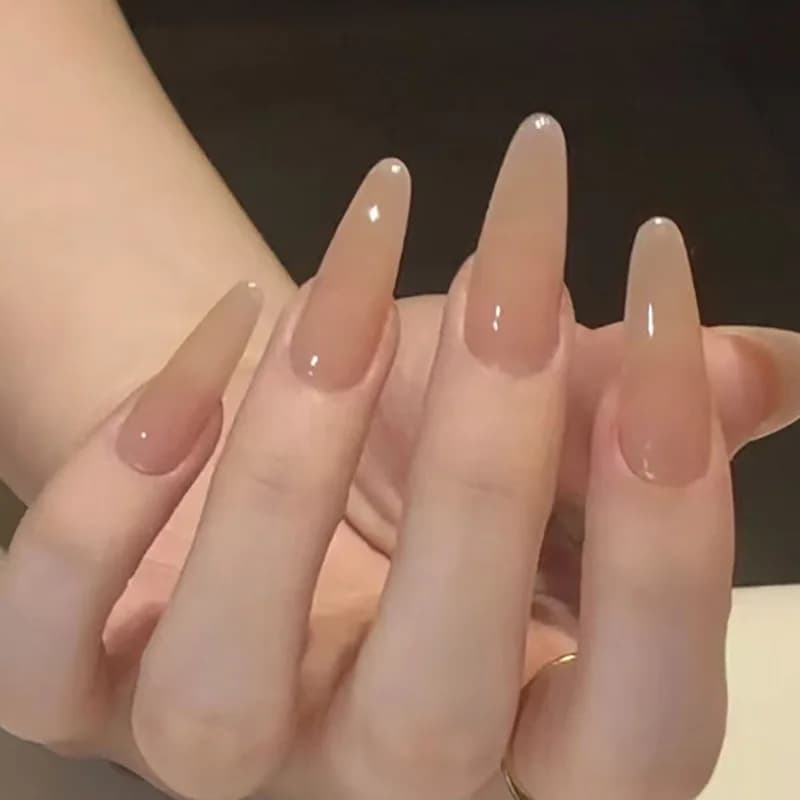24 Pcs Nude Simple False Nails with Sticky Tabs Artificial Press on Nails with Tools Stick-on Nails Cheap prosthetic Nail Set