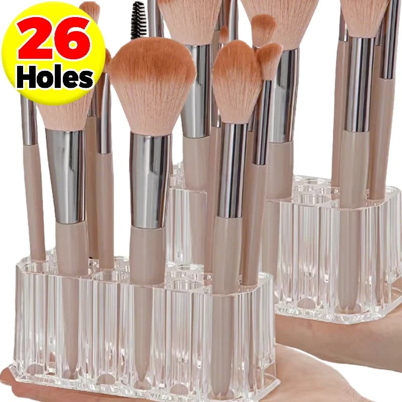 Organizer per Pennelli da Trucco in Acrilico con 26 Fori, Porta Pennelli e Rossetti Trasparente, Contenitore per Strumenti di Bellezza