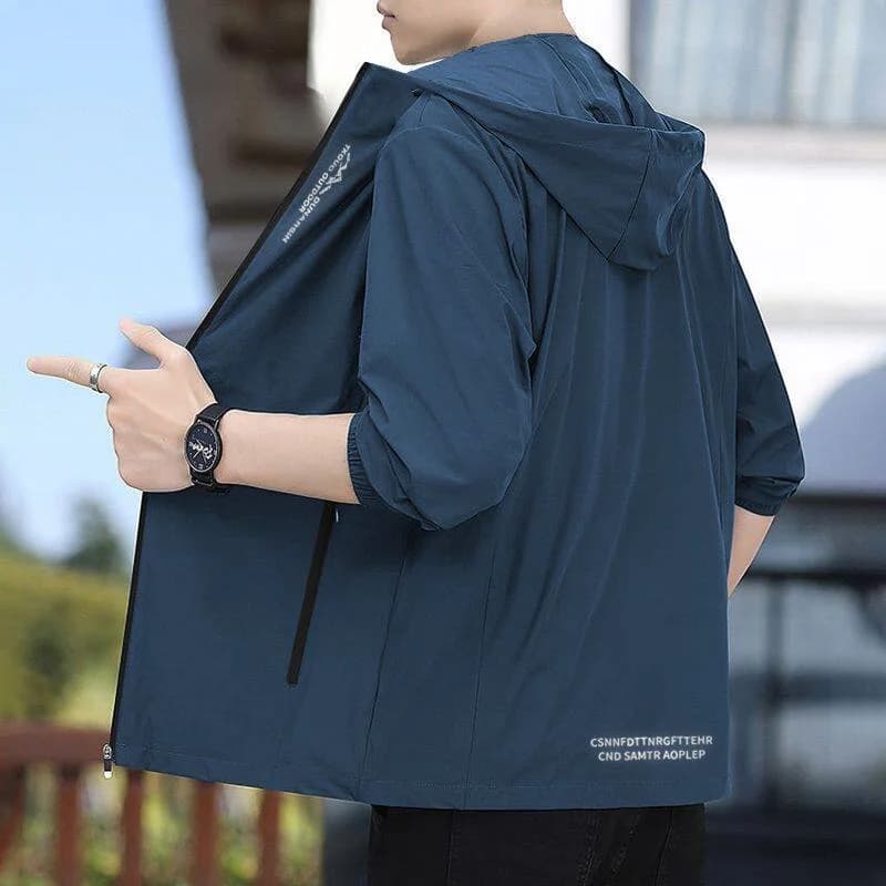 Ice Silk Men's Summer Outdoor Lightweight Loose UV Protection Clothing Breathable Sunscreen Jacket Long Sleeve Zipper Closure