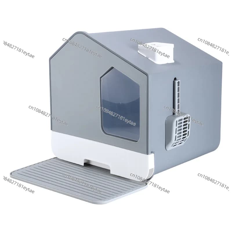Large PP Cat Litter Box Double Flap Door Odor Control Easy Clean Pet Supplies