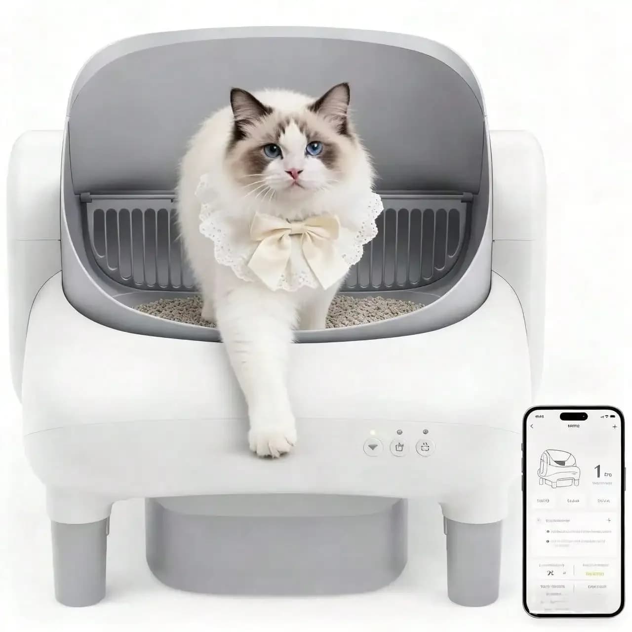 Self-Cleaning Cat Litter Box, Open-Top Automatic Cat Litter Box With Safety Protection, App Control, Odor-Free, 2 Rolls Garbage Bags,Pet-Friendly, Essential For Cats, Pet Cleaning Supplies, Cat Litter Box, Cat Toilet, Gift For Cat Owners
