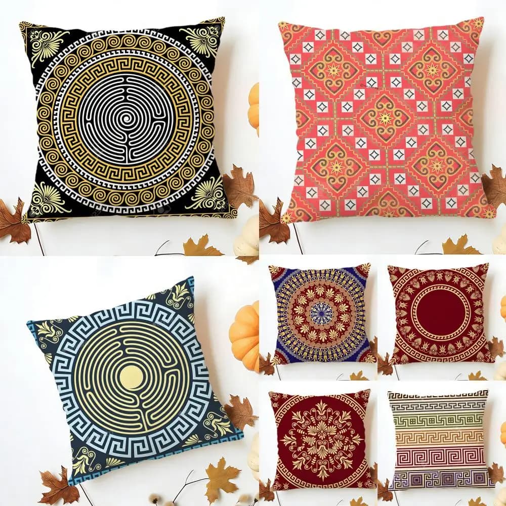 Fodera per cuscino con motivo artistico a labirinto intricato, lavabile, in lino, morbida, per divano, letto, arredamento accogliente per la casa