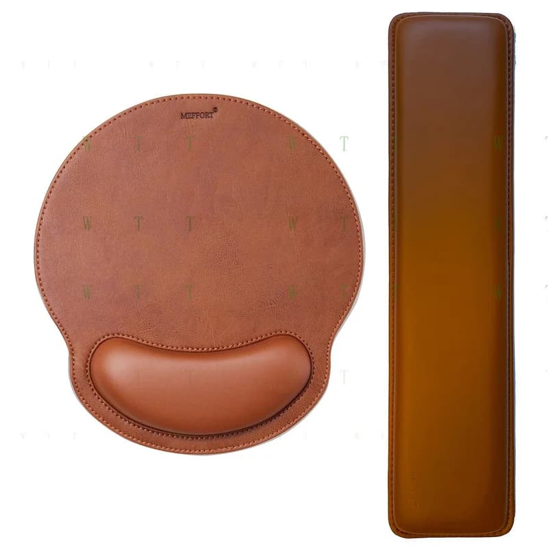 Tappetino per tastiera e mouse in pelle TT con set combinato di supporto per il polso - Marrone