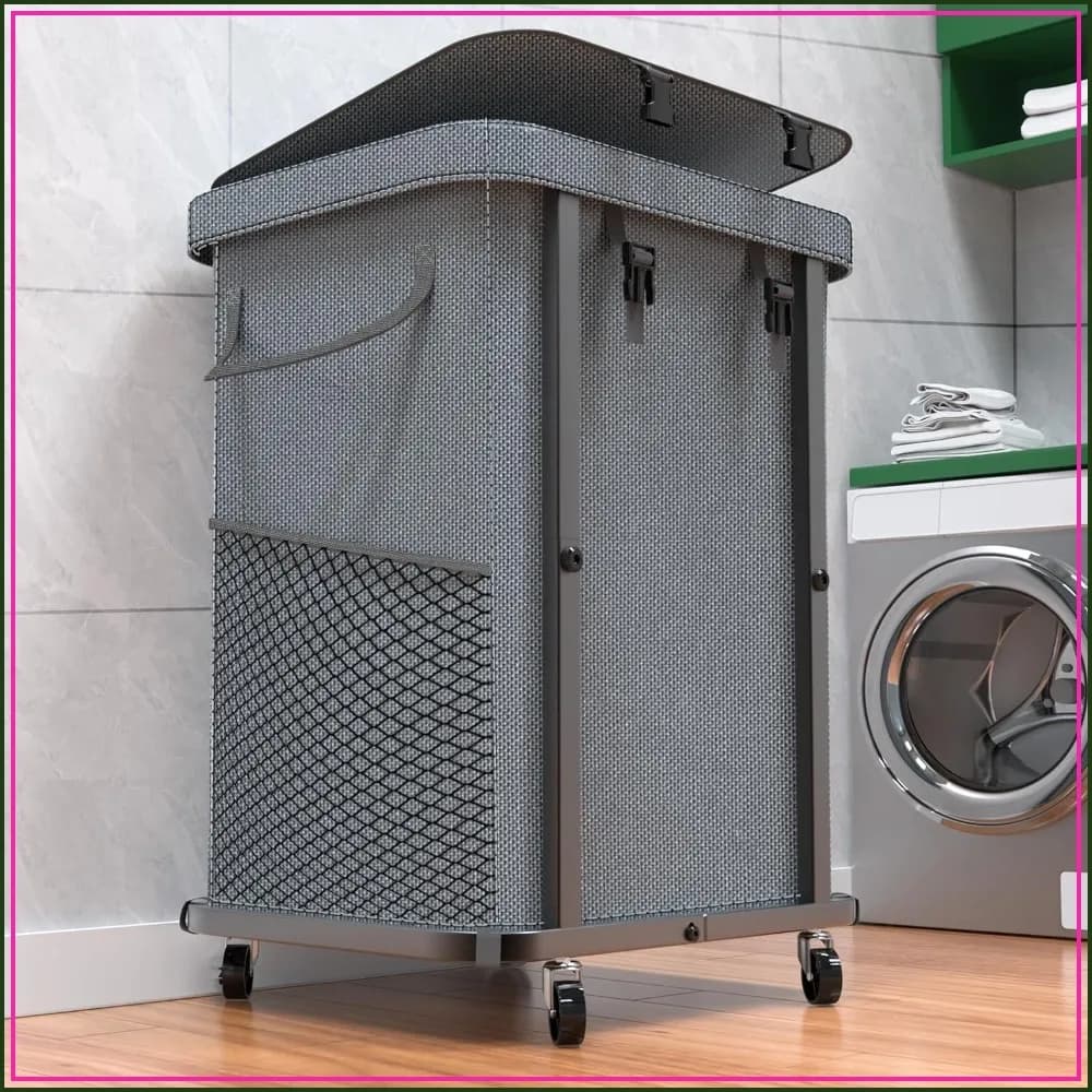40 Gal(150L) Rolling Laundry Basket with Lid, Metal Frame & Removable Bag, for Laundry Room & Bedroom