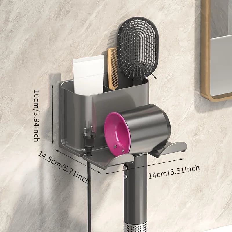 Bathroom Hair Dryer Holder, No-Drill Hair Dryer Rack, Storage Rack for Toothbrush, Toothpaste, and Comb