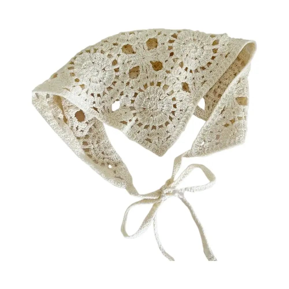 Elegant Crocheted Hair Bandanna Breathable Knitted Adjustable Head Scarf Handmade Lace Head Wrap Japanese Style