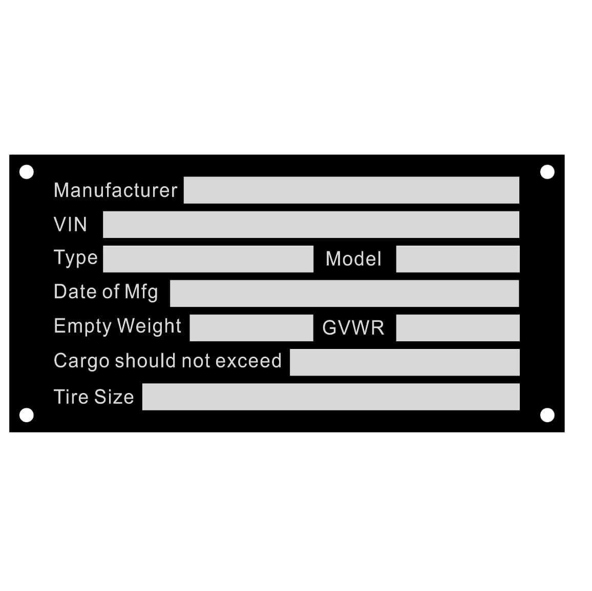 VIN Identification Plate and Frame Weight for Vehicles, Trucks, Boats and Trailers 114mm x 57mm