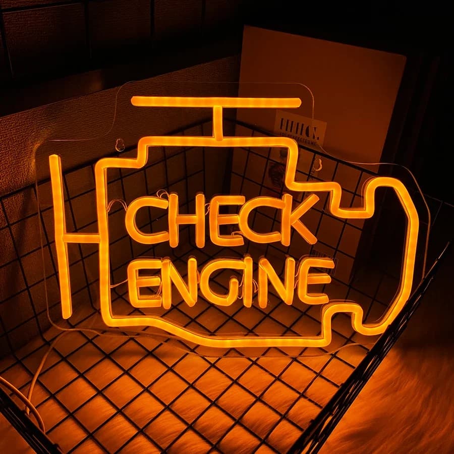 Lampada da Parete per Garage, Bar, Camera da Letto, Sala Giochi, Man Cave, Regalo per la Festa del Papà, Insegna al Neon LED 'Check Engine', per Decorazione Murale