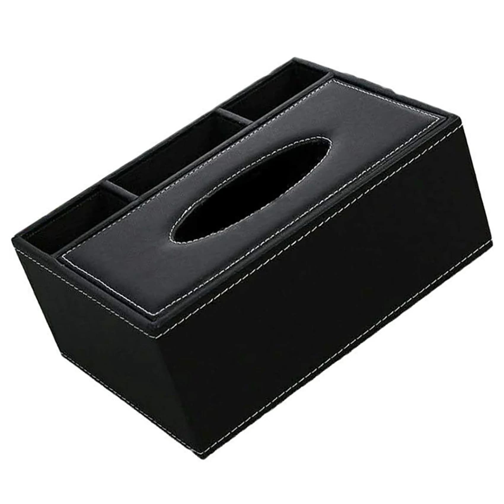 BHBD-2X PU Tissue Box Remote Control Holder Multifunctional Desktop Organizer Pencil Scissor Container (Black)
