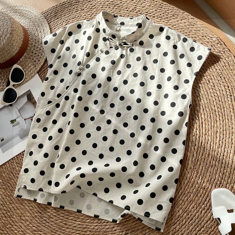 Slimming plus Size Women's T-Shirt Summer New Cotton Linen Polka Dot Print Casual Base Shirt Fashionable Comfortable Breathable