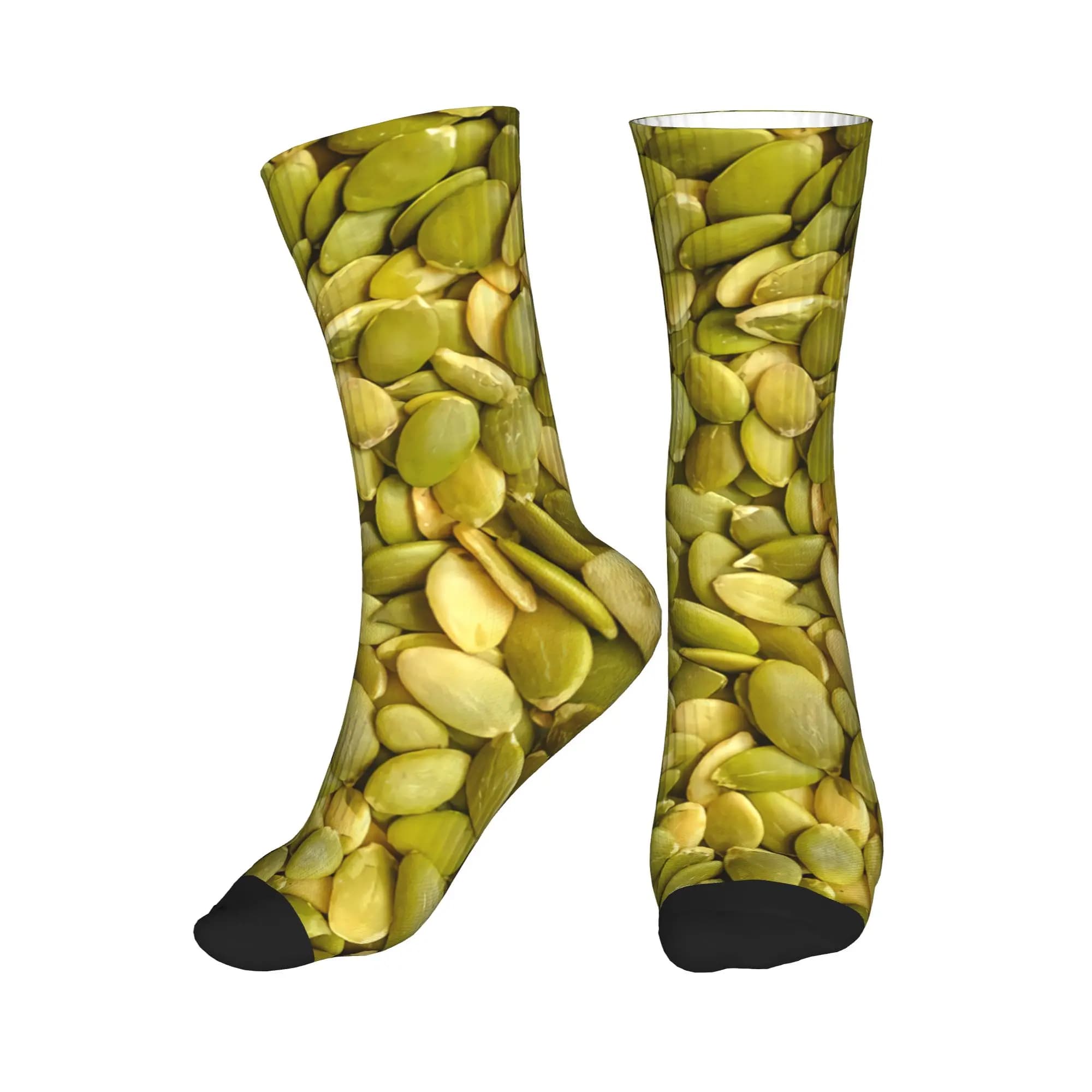 Nice socks with 3D print of raw pumpkin seeds, sports socks for men and women