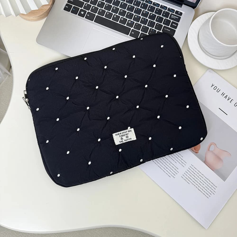 Custodia per tablet con custodia per laptop da 11 13 15 pollici, borsa interna imbottita con motivo a pois ricamati per iPad MacBook, custodia protettiva per notebook