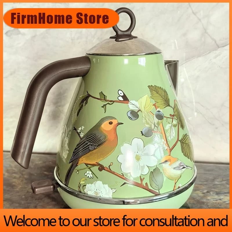 FirmHome Store220V Retro Home Electric Kettle 304 Stainless Steel Quick Boiling Kettle Teapot Auto Power Off With Temperature Di