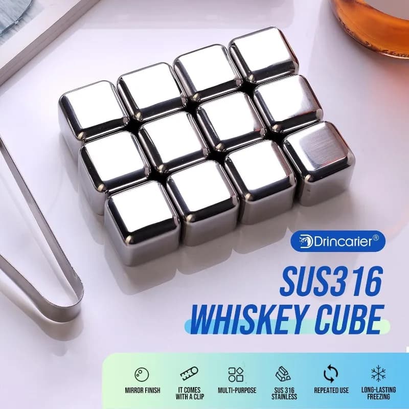 T21C Metal Whiskey Stones- Reusable Stainless Steel Ice Cubes(12 Pack), For Wine, Beverages& Juices High Cooling Technology