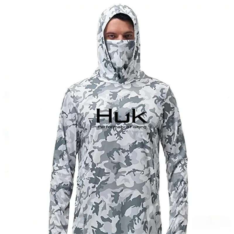 26 Maglie da Pesca UPF 50+ con Protezione Viso, Abbigliamento da Pesca Anti-UV, Felpa Mimetica con Cappuccio, Maschera Viso da Uomo, Maglia da Pesca
