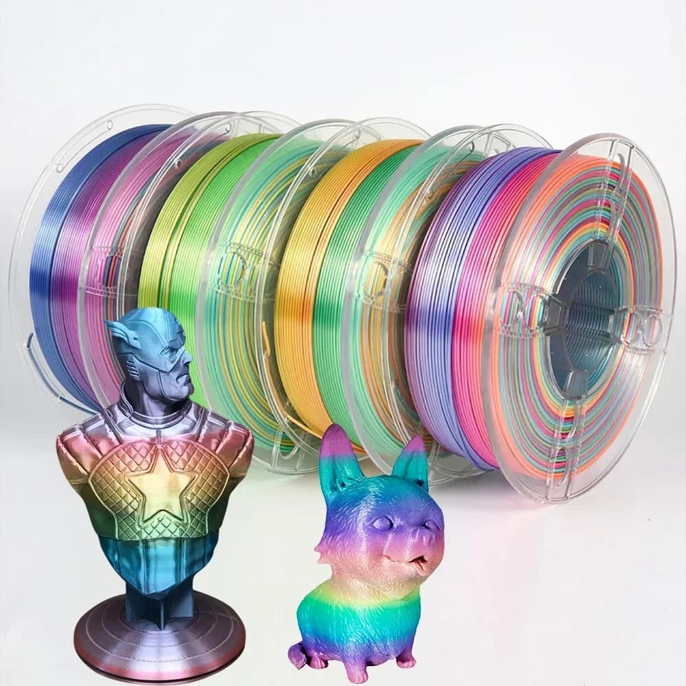 3D Printer Filament Rainbow Silk PLA 1,75 mm Double/Triple Grading Extruder Filament Printing material 3D 250/200 g