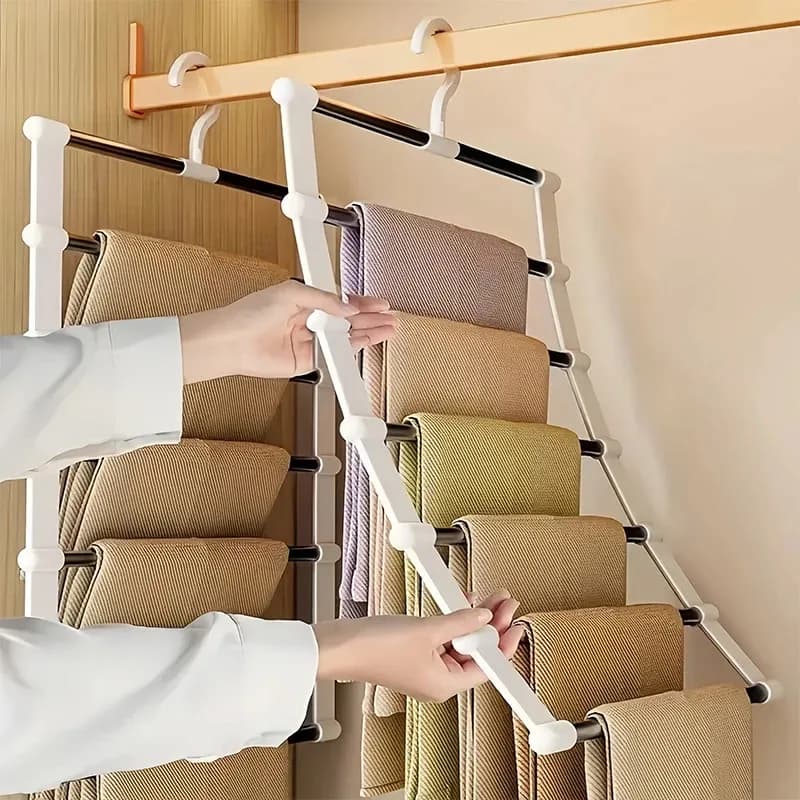 Stainless Steel Hanging Pants Rack Multi-layer Seamless Storage Pants Rack Multifunctional Folding Pants Rack Clothes Storage